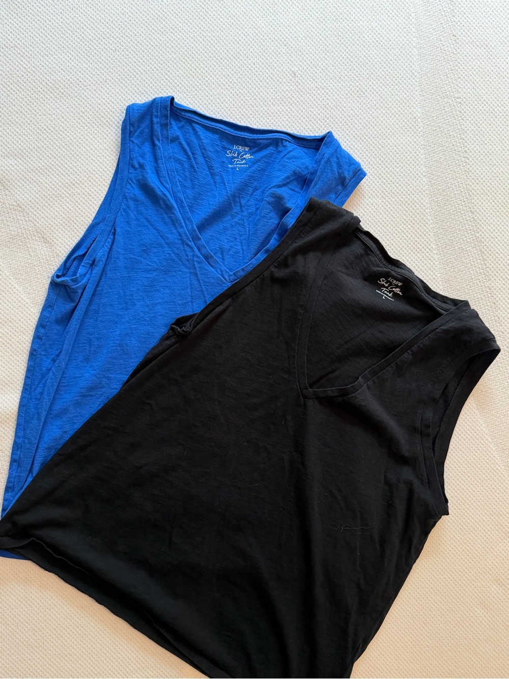 J.Crew Cotton Slub V-Neck Sleeveless Tank Tops (2) - Black & Royal Blue